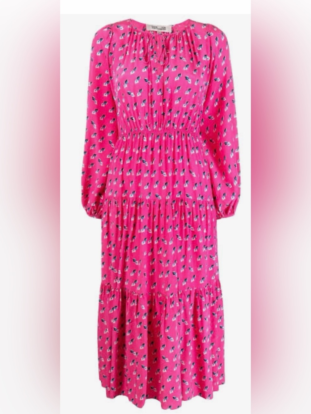 Diane Von Furstenberg Fuchsia Printed Long Sleeve Tiered Dress - Picture 5 of 7